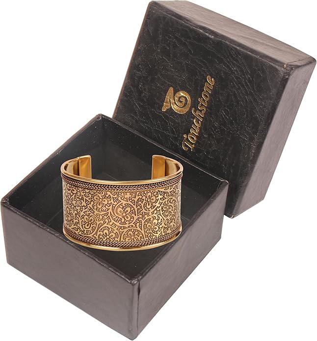 Touchstone Indian Bollywood Handcrafted Slip In Easy To Wear Stylish Wrist Enhancer Designer Broad Jewelry Cuff Bracelet For Women and Men.