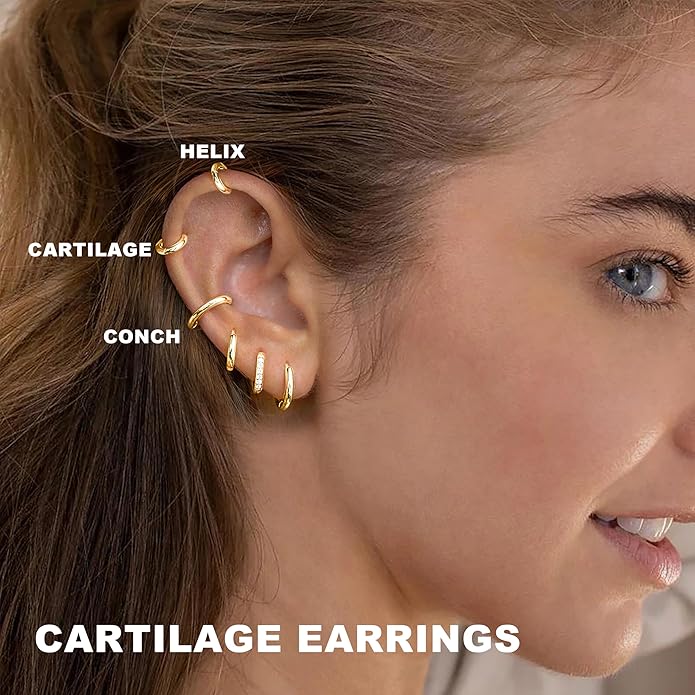 Small Gold Huggie Hoop Earrings Set for Women Men Hypoallergenic 14K Plated Stack Cartilage Earrings, Multiple Piercing Lightweight Mini Thin Cute Dainty Trendy Jewelry Set Christmas Gifts for Women
