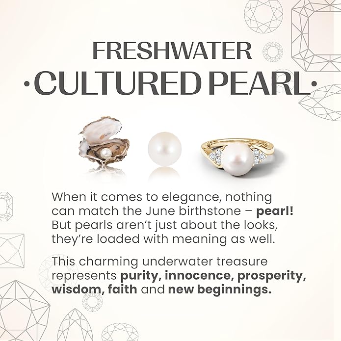 Angara Freshwater Pearl Solitaire Ring for Women | Round Freshwater Cultured Pearl Solitaire Ring in 14K Solid Gold/Silver | June Birthday, Anniversary, Gemstone Jewellery Gift
