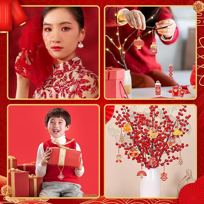 MARFOREVER Chinese New Year Charms, 40 Pcs/20 Pairs Gold Enamel Charms for Jewelry Making, Alloy Chinese Lucky Charm Pendants for Jewelry Bracelet Necklace Making