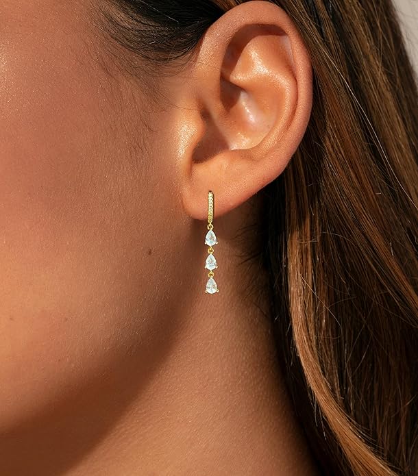 Gold Earrings for Women Trendy, Simple Dainty 14K Gold Plated Paperclip Square Chain Link Dangle Hoops Earrings Pin Stud Huggie Earrings Lightweight Hypoallergenic Minimalist Aesthetic Gold Jewelry for Christmas Gifts