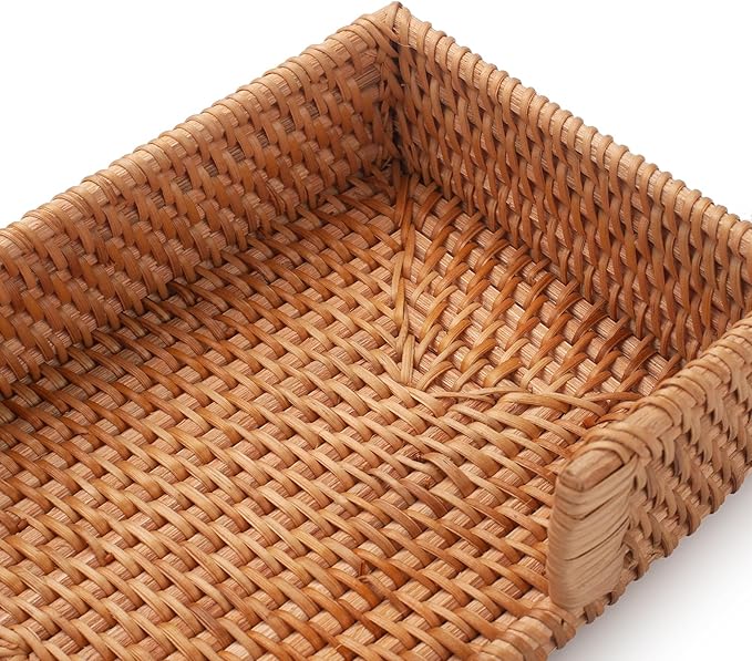 Rattan Napkin Holder Rectangle Woven Flat Napkin Basket Tray For Tables 9.5" x 5.5" x 2" (Rectangle)