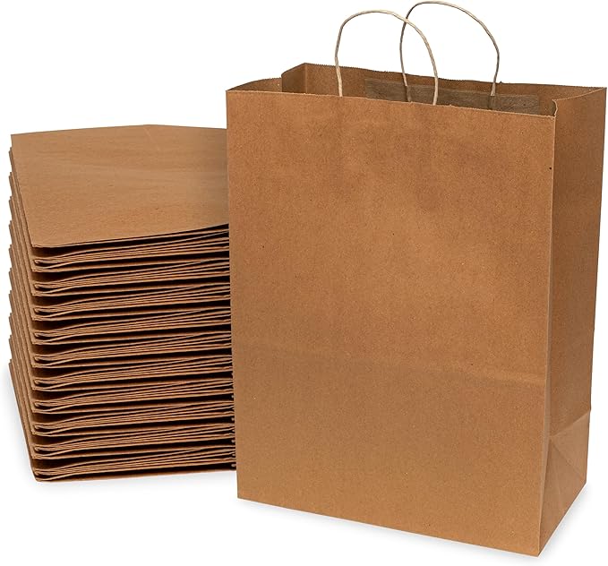 Prime Line Packaging Brown Paper Bags, Kraft Paper Bags with Handles for Shopping, Merchandise, Retail, Small Business, Bulk, 13x7x17, 50 Pack