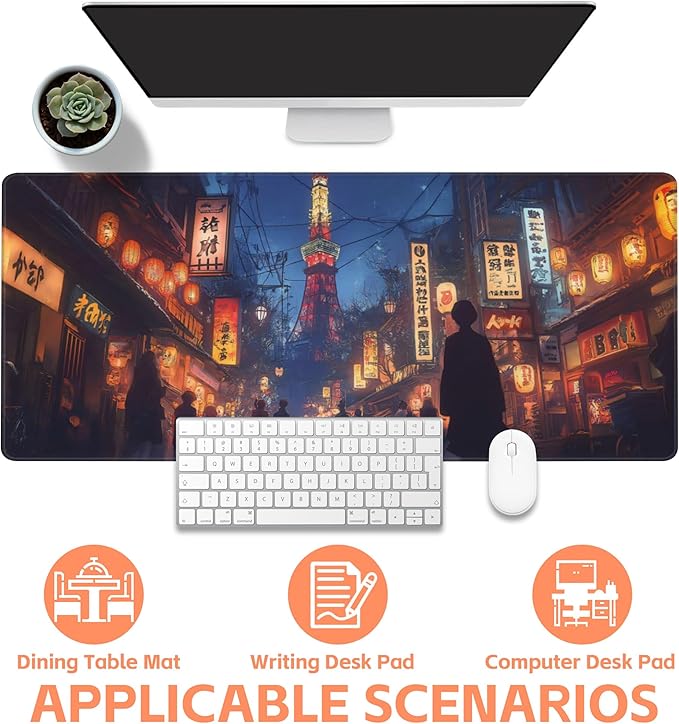 Mouse Pad Large Bustling Street in Tokyo Non-Slip Gaming Desk Mat with Stitched Edge Laptop Keyboard Desk Pad for Work Home Gaming (35.4 x 15.7 Inches)