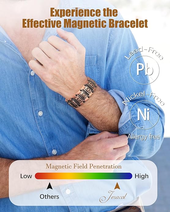 Copper Bracelet for Men, 3X Strength Magnetic Copper Bracelets for Men with 3500 Gauss Magnets, Adjustable Length with Sizing Tool