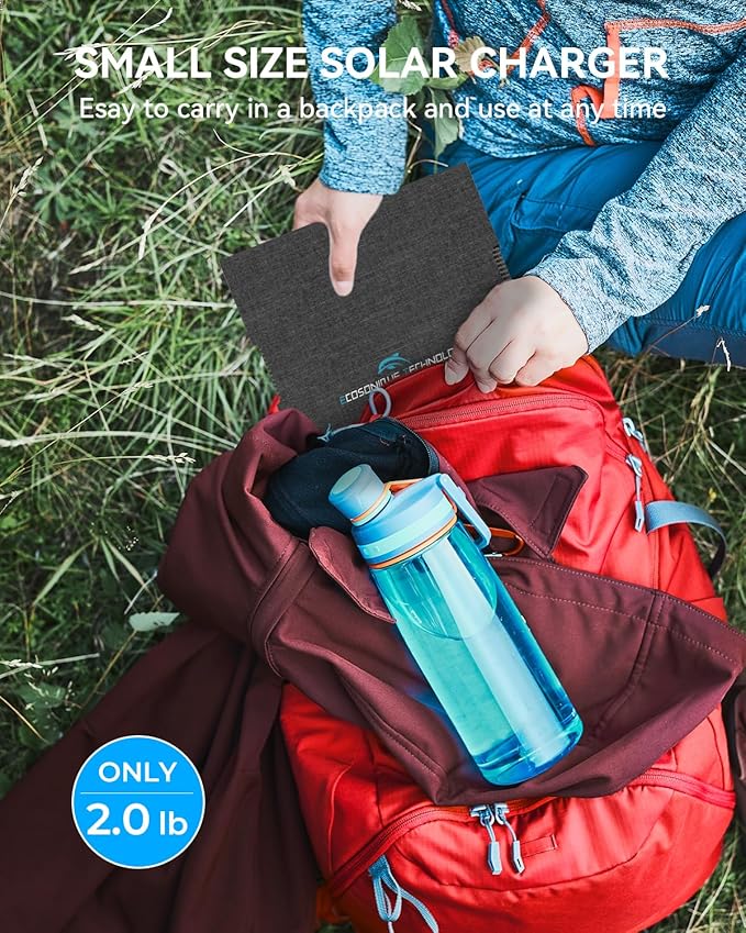Ecosonique 30W Portable Solar Charger Foldable Solar Panels with USB C USB A ETFE Waterproof for Camping Backpacking Compatible with Cell Phone, iPhone, iPad, Samsung Galaxy, LG, Power Banks