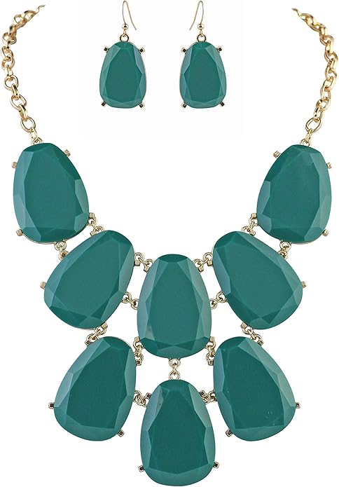 Firstmeet Chunky Bubble Statement Collar Necklace with Earrings for Women