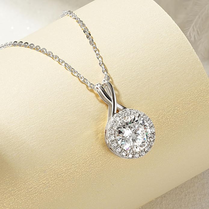 2CT Infinity Moissanite Pendant Necklace, Round Cut 8mm D Color Halo Necklace 925 Sterling Silver Adjustable Chain, Elegant Jewelry Gifts for Women
