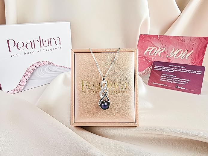 Natural AAA+ 9mm Natural Black pearl necklace for women - Real pearl necklace (18k gold platted 925 sterling Silver)- Gifts For Wife Wedding Anniversary - cultured pearl necklaces for women - necklace for wife birthday - jewellery for women