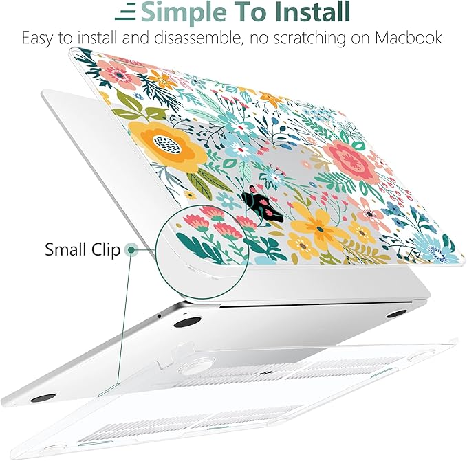 TWOLSKOO for M4 MacBook Air 13.6 inch Case 2025-2022 Release M4 A3240 M3 A3113 M2 A2681, Plastic Hard Shell & Screen Protector & Keyboard Cover & Trackpad Film, Abstract Flower