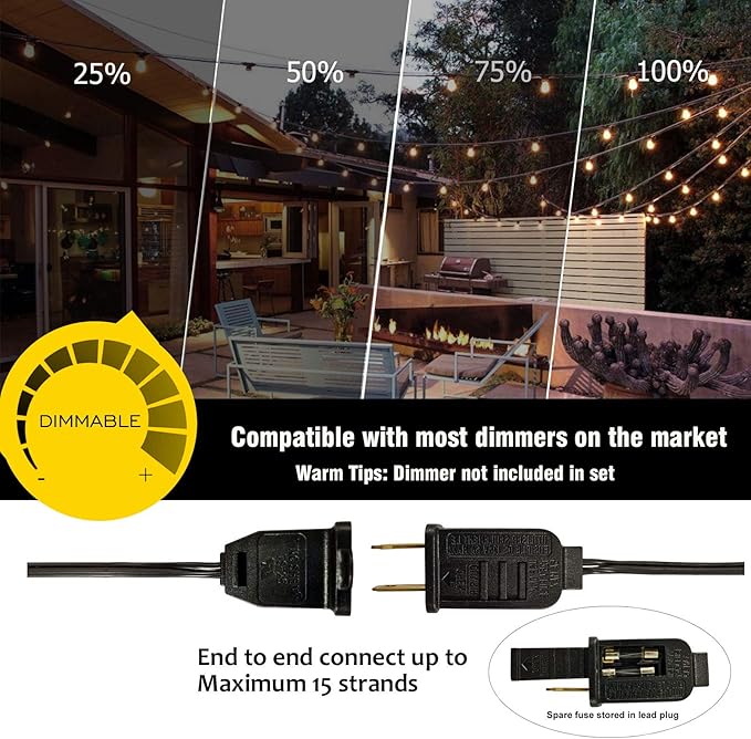 DAMAING Outdoor String Lights LED 50Feet G40 Globe Patio Lights with 27 Edison Plastic LED Bulbs,2700K Warm Glow Weatherproof for Indoor Outdoor Backyard Bistro Lighting