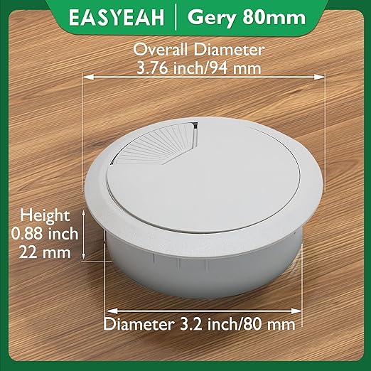 5 Pcs Desk Grommet 3-1/8" / 80 mm, Desk Cord Hole Cover, Cable Grommet ABS Plastic, Desk Hole Grommet for Home & Office Pc, Detachable Adjustable Cable Cord Organizer-Light Grey