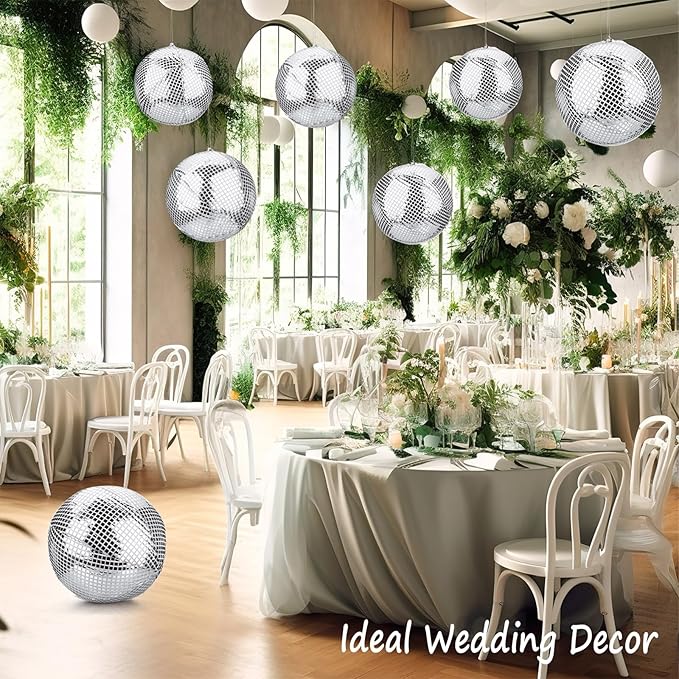 HyDren 4 Set Inflatable Disco Ball with Cover Foldable Hanging Mirror Disco Ornaments for Christmas Wedding Birthday Baby Shower Bachelorette Party Indoor Outdoor (12 Inch)