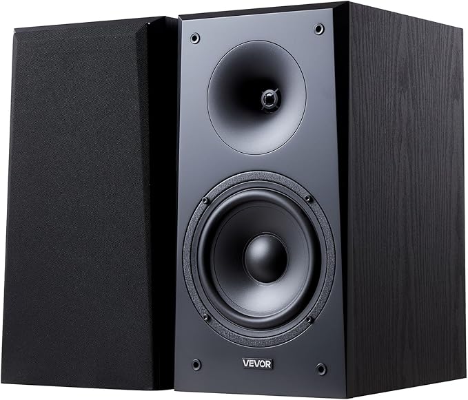 VEVOR Passive Bookshelf Speaker, 100W, Book Shelf Stereo Speakers with 6.5-Inch Woofer and 1-Inch Tweeter, Detachable Grille, 55Hz-20KHz Frequency Response, Wooden Enclosure, for Home Theater (1 Pair)