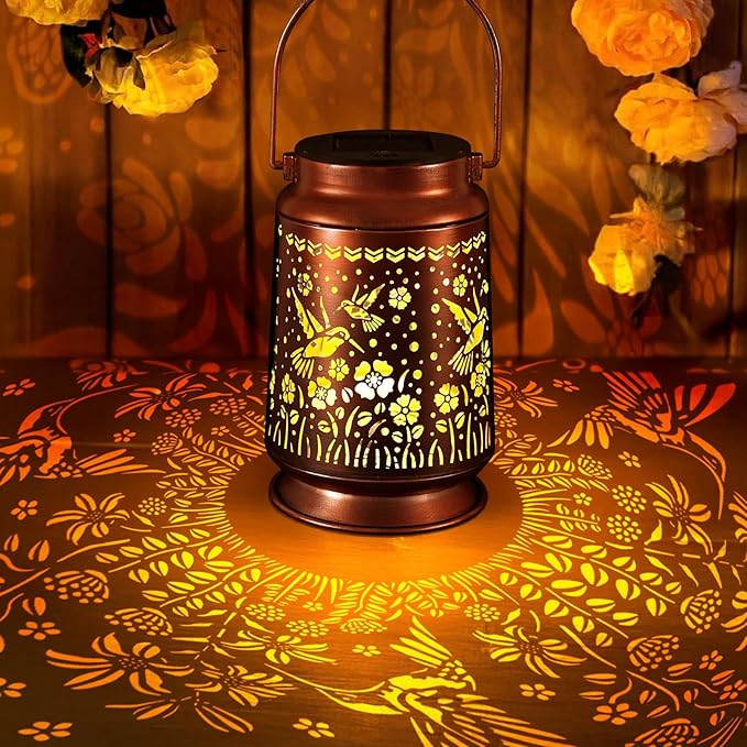 Solar Lanterns Outdoor Waterproof Gifts for Women Grandma Gifts for Mom Hummingbird Garden Decor Solar Hanging Lantern Metal for Patio Yard Festival Pathway Landscape