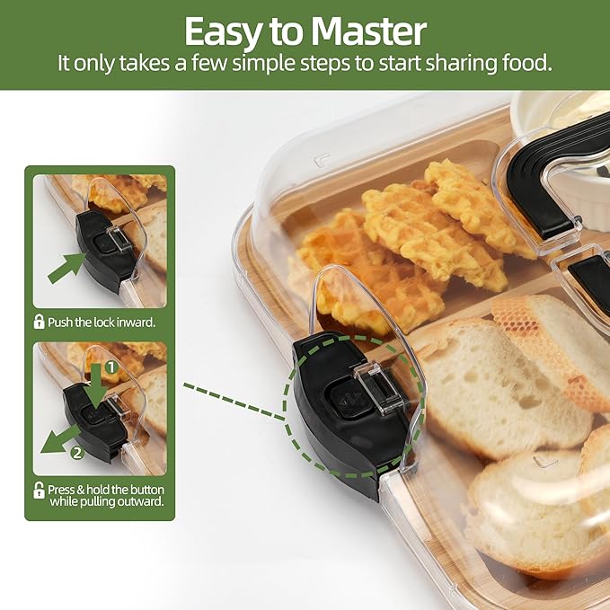 YANG Charcuterie Board with Lid, Divided Bamboo Serving Tray with Handle & Locking Lid, Portable Serving Platter for Party Outdoor Picnics Camping Gift Ready (6 Compartments,Rectangular)