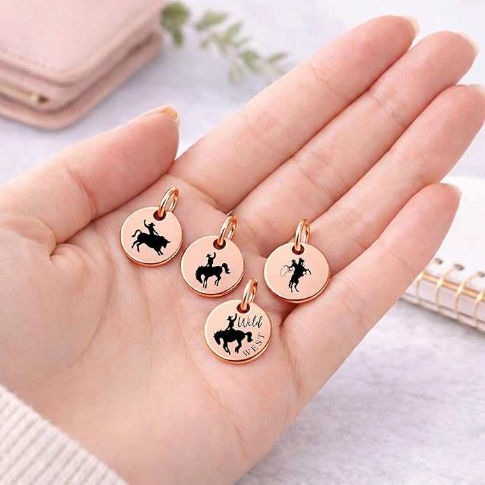 SM Design Western Charm Set of 4 – Stainless Steel Western Charms for Bracelets & Necklaces – Cowgirl, Ranch & Country Style Jewelry Charms – Western Gift for Women & Moms