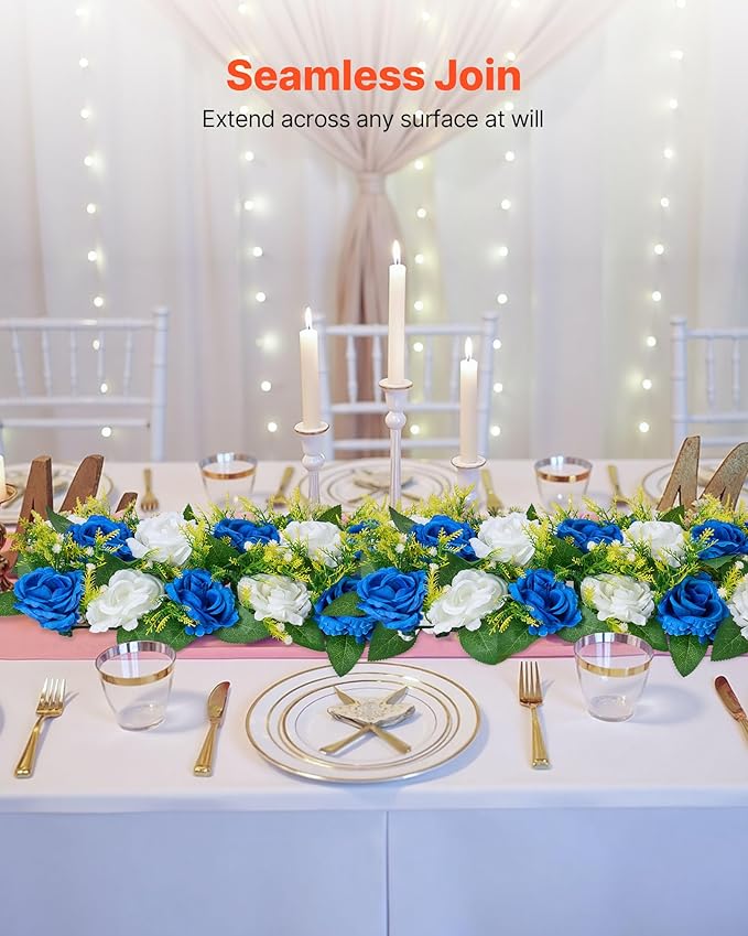 VEVOR Flower Ball Arrangement Bouquet 10 PCS, 19.6 x 8.6 Inch Artificial Flower Balls Wedding Table Centerpieces, Faux Rose Arrangements for Wedding Centerpiece Home Decoration, Blue and White Roses