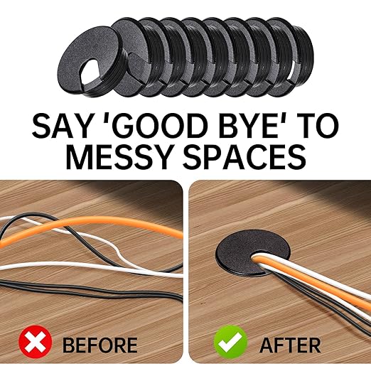 Desk Grommet 1-3/8inch(35mm)10 Pcs, Desk Hole Grommet, Cable Grommet, Desk Hole Cover, Desk Cord Hole Cover, Desk Cable Hole Cover, Desk Wire Hole Insert, Furniture Hole Cover(Black Grommets)