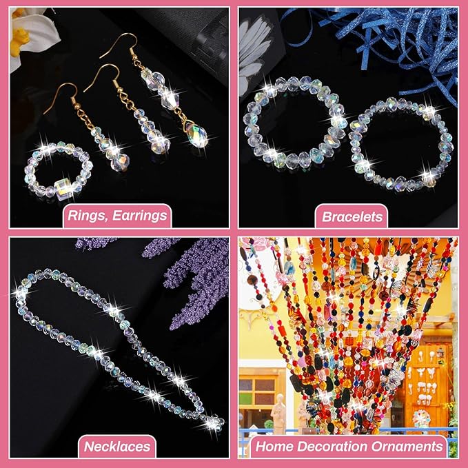 Thrilez 900 Pieces Glass Crystal Beads for Jewelry Making, Assorted Crystal Beads for Bracelets, Jewelry, DIY Crafts or Home Ornaments(Clear Crystal AB Color)