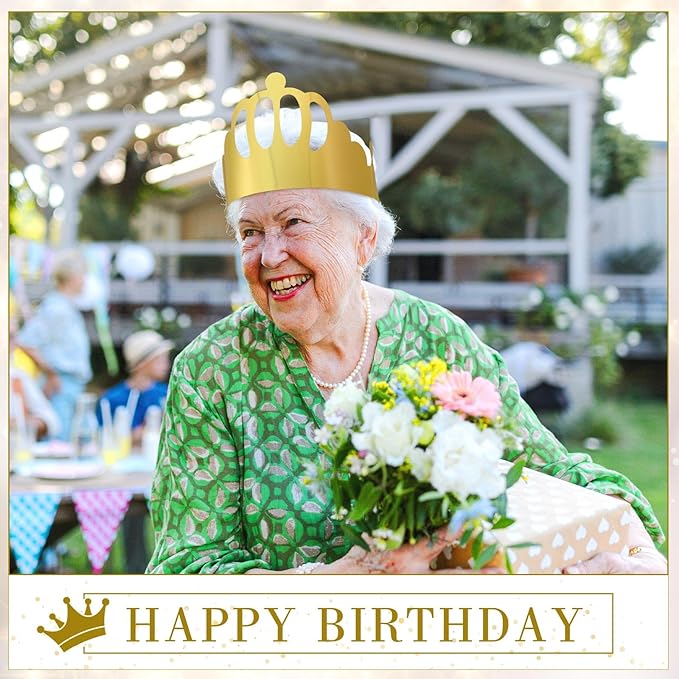 Crtiin 100 Pcs Gold Paper Crowns Birthday Party Bulk for Adults Classroom Students Hat Supplies Favors (Stylish Style)