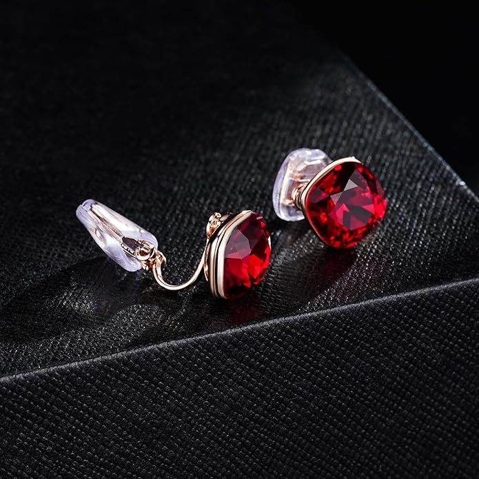 EVEVIC Austrian Crystal Square Cilp On Earrings for Women 14K Gold Plated Non Pierced for Sensitive Ears Jewelry Gifts for Anniversary