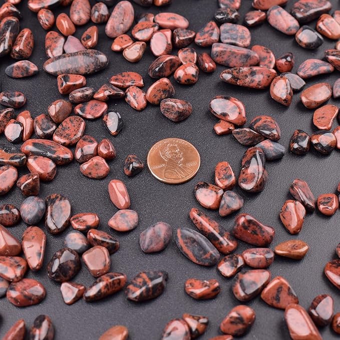 Polished Mahogany Obsidian Crystal Chips 200 Pcs - 0.3" 10 oz Tumbled Stone Chips Crushed Sea Glass Stones Healing Reiki Crystal Making Home Decoration