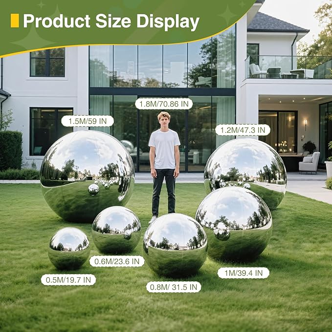 Silver 4PCS Inflatable Mirror Ball Set,Reusable PVC Mirror Balls Large Event Decoration Hanging&Standing Disco Ball with Electric Pump for Event,Wedding,Party Decor(Silver, 4Pcs+Pump)