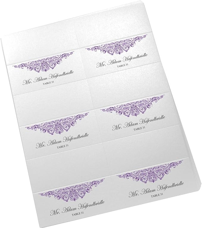 Paisley Printable Place Cards, Purple (Choose Color), Set of 150 (25 Sheets), Laser & Inkjet Printers - Wedding, Party, Dinner, and Special Events - Made in the USA