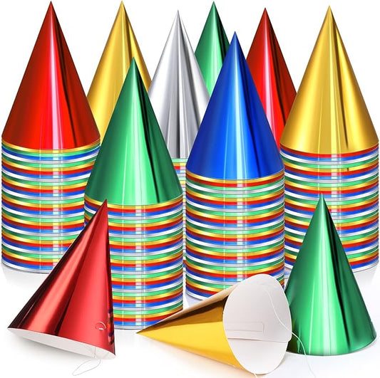 Geosar Birthday Party Hats Bulk Cone Metallic Foil Birthday Party Paper Hats Bulk for Adults