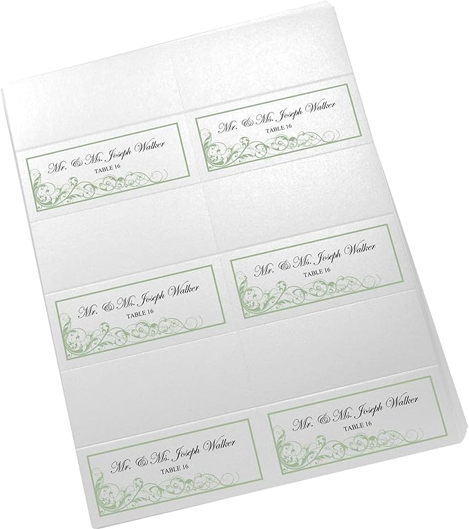 Scribble Vintage Swirl Printable Place Cards, Sage (Choose Color), Set of 150 (25 Sheets), Laser & Inkjet Printers - Wedding, Party, Dinner, and Special Events - Made in the USA