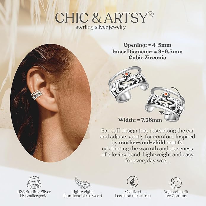 CHIC & ARTSY 925 Sterling Silver Ear Cuffs for Women, Non Piercing Clip On Cartilage Cuffs, Adjustable Fake Conch & Helix Earrings, Gold Plated & Oxidized Various Styles