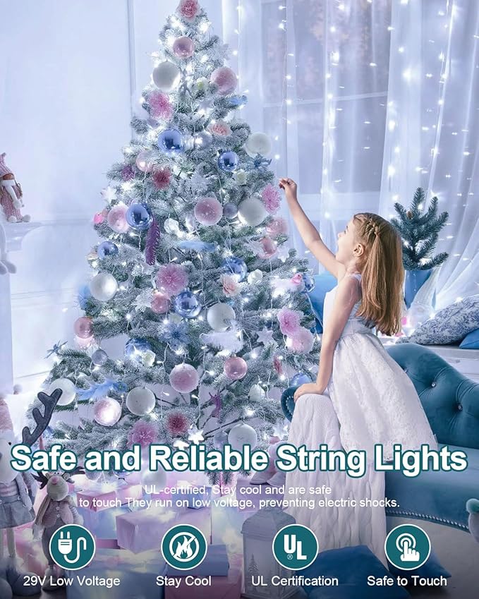 380LED 125FT Christmas Lights, Extra Long Outdoor String Lights Waterproof, Timer & Memory, 8 Modes Dimmable Plug in Fairy for Classroom Decor Outside Tree Wedding Patry Cool White