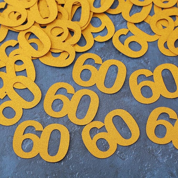 Gold Glitter 60th Bithday Confetti - Number 60 for Birthday, Anniversary Table Confetti Party Supplies, 60 Fabulous Decoration