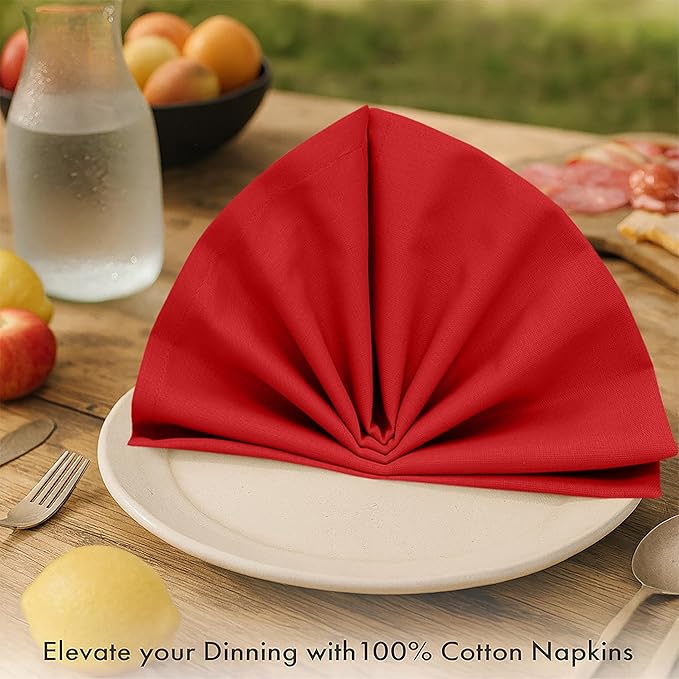 Ruvanti Premium Cloth Napkins Set of 12, 18x18 Inches, 100% Cotton, Washable, Soft & Absorbent, Perfect for Wedding, Christmas, Thanksgiving Dinners - Flame Scarlet