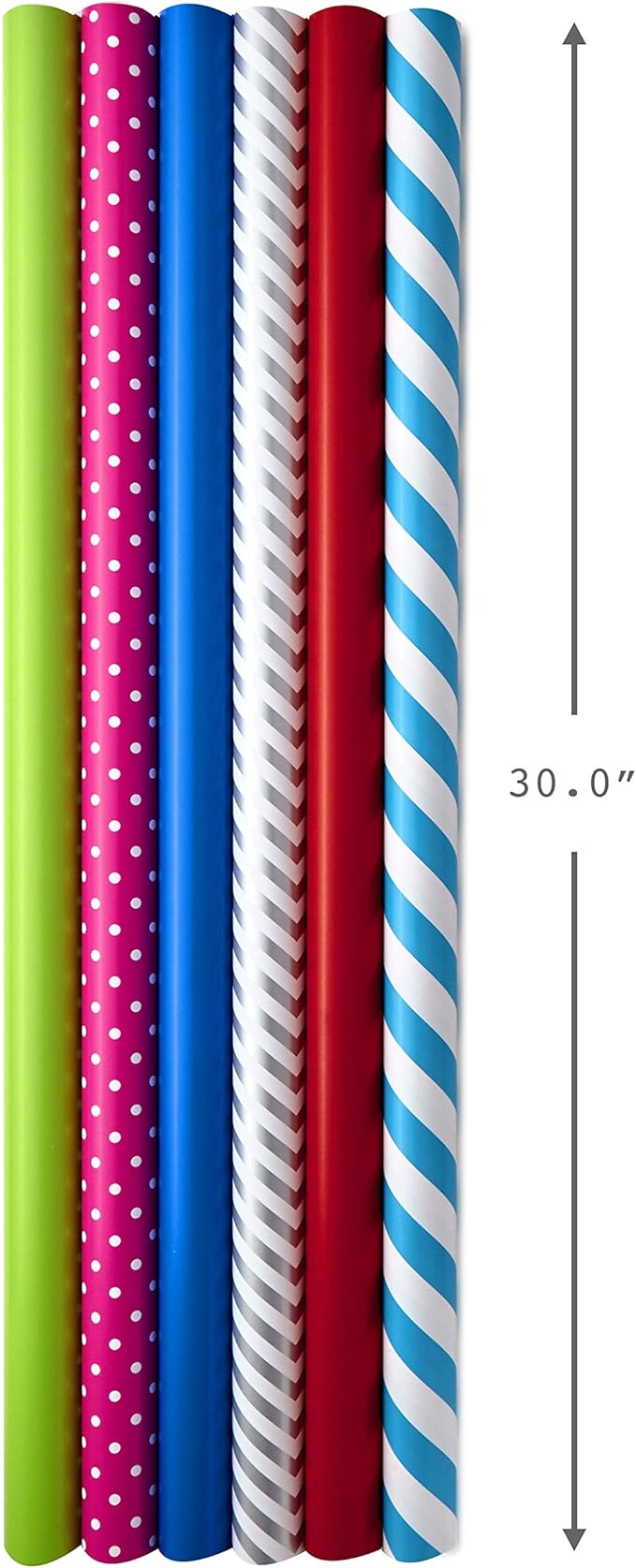 Hallmark All Occasion Wrapping Paper Bundle with Cut Lines on Reverse (Pack of 6; 180 sq. ft. ttl.) Solids, Polka Dots & Stripes for Birthdays, Easter, Mothers Day, Weddings, Baby Showers (5JXW1746)