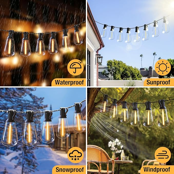 litogo 30FT LED Outdoor String Lights with Dimmer, Waterproof Patio Lights with ST38 Shatterproof Vintage Edison Bulbs, Warm White Outside Hanging Light with Timer for Yard Gazebo Party