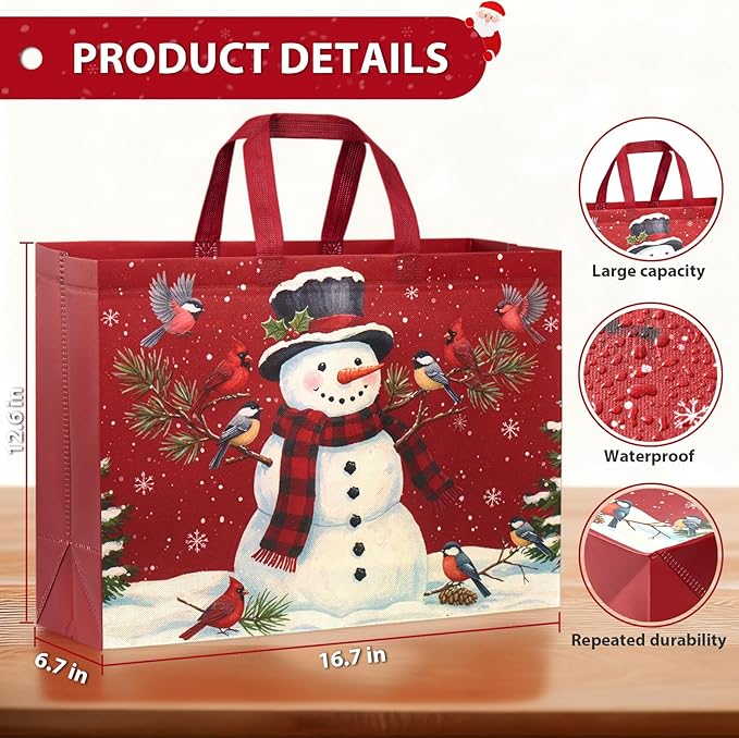 YANGTE 24 Pack Extra Large Christmas Gift Bags with Handles, Reusable Non-Woven Christmas Bags for Presents Wrapping Holiday Xmas Party Favors Supplies(16.7" x 12.6" x 6.7")