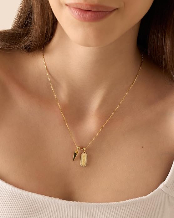 PAVOI 14K Gold Plated Dainty Necklace with Charms Set - Hypoallergenic Adjustable Chain Gold Charm Necklace for Women - Small Motif & Mantra 2 and 3-Pack Removable Pendants - Cute Jewelry Gifts