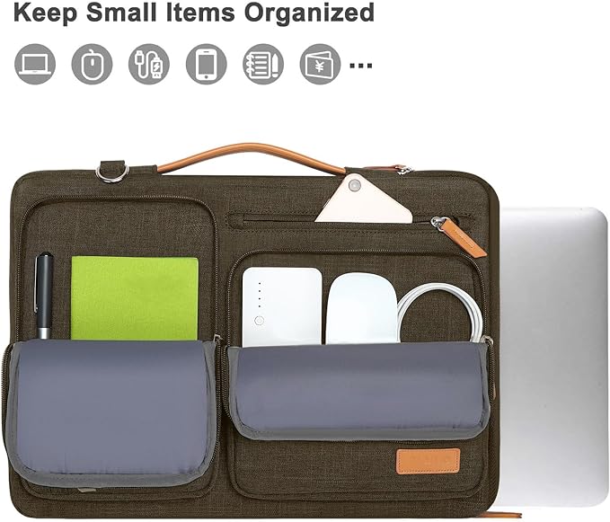 MOSISO 360 Protective Laptop Shoulder Bag,15 inch Computer Bag Compatible with MacBook Air M4 M3 M2/Pro A1990 A1707, Dell XPS Plus,Side Open Messenger Bag with 4 Zipper Pockets&Handle, Carob Brown