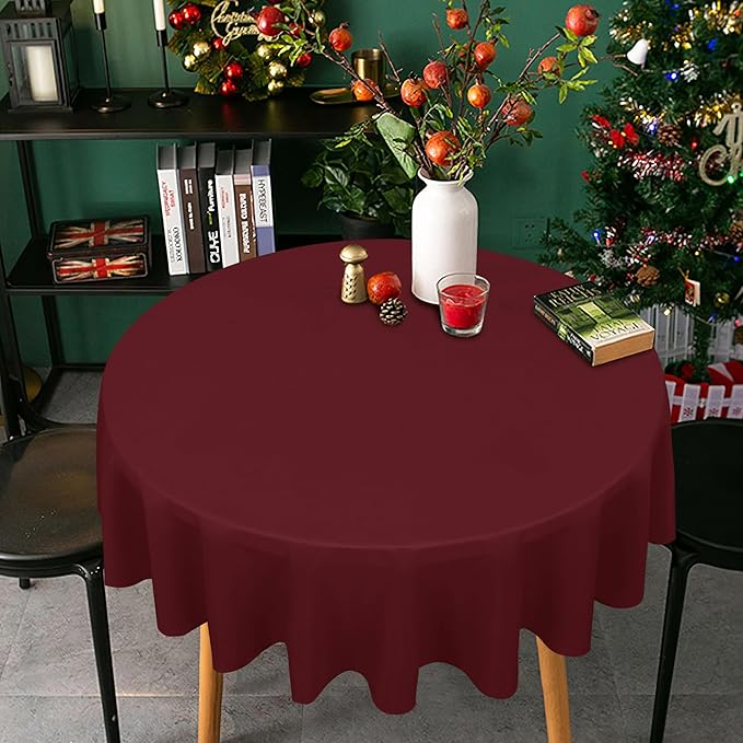 sancua Round Tablecloth - 70 Inch - Water Resistant Spill Proof Washable Polyester Table Cloth Decorative Fabric Table Cover for Dining Tables, Buffet Parties and Camping, Burgundy