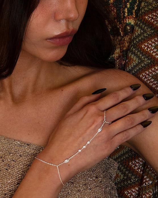 Hand Chain Bracelet for Women: Dainty 14k Gold Silver Plated Ring Chain Bracelets for Women Trendy Jewelry for Wedding Prom Birthday Gifts for Women