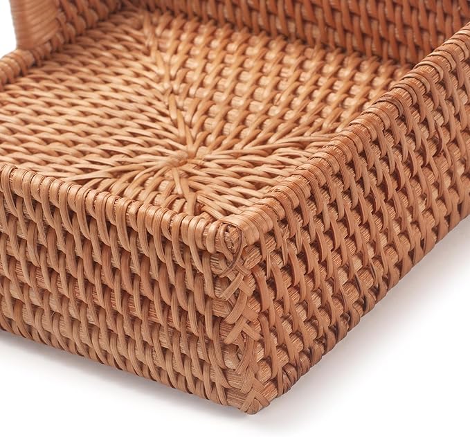 Rattan Napkin Holder Square, Napkin Holders for Paper Napkins, 7.5" x 7.5" x 2.5", Wicker Napkin Tray, Woven Guest Towel Holder for Restaurant/Kitchen/Bathroom Napkin Holder for Table