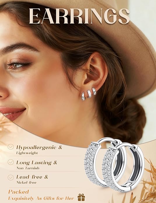 MILACOLATO 3 Pairs Small 14K Gold Plated Hoop Earrings for Women Trendy Hypoallergenic Silver Earring Stacks Huggie Hoops Earring Sets for Multiple Piercing Chunky Double Hoop Jewelry Lightweight