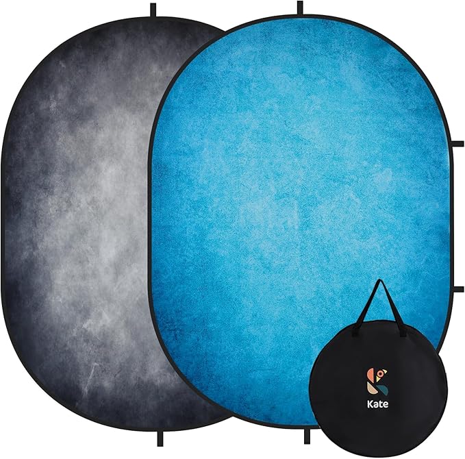 Kate 5x6.5ft Collapsible Backdorp Pop Up Backdorps,Double Sided Blue Screen and Gray Screen, 2 in 1 Collapsible and Reversible Background for Photography, YouTube Videos,and Live Streaming