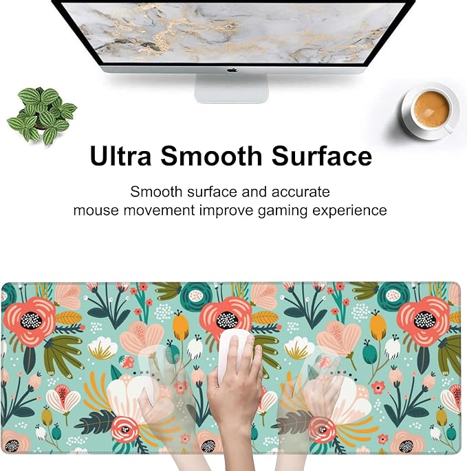 Colorful Flowers and Berries Desk Mat,Large Beautiful Floral Branches Gaming Keyboard Mouse Pad,Non-Slip Rubber Base Desk Pad Thick Stitched Edges Waterproof Mousepad Mouse Mat 31.5"x11.8"