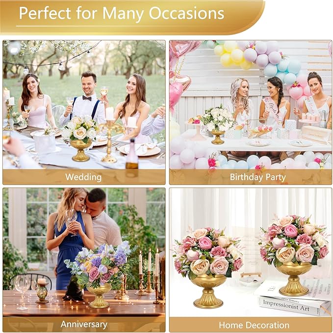 Gold Pedestal Vases for Centerpieces: Wedding Flower Vase for Tables 5 Inch Small Metal Compote Bowl Vase for Birthday Party Anniversary Event Home Decoration Set of 10