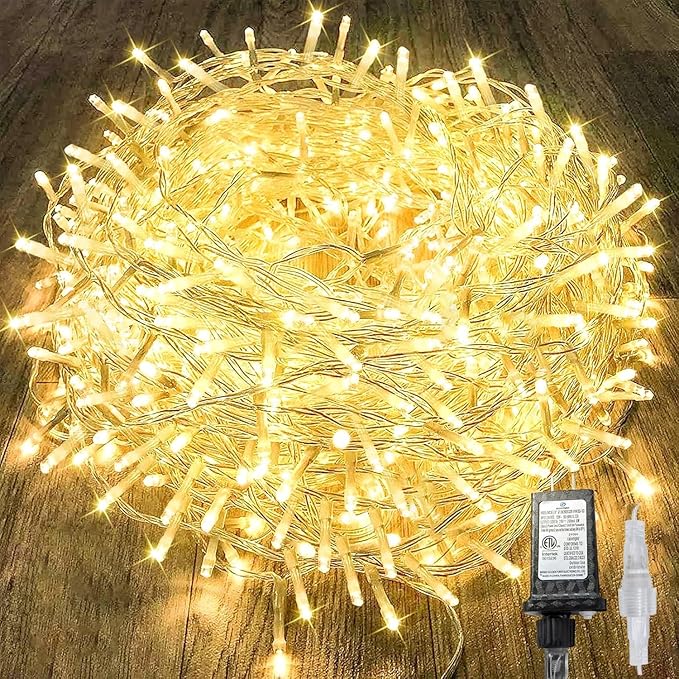 288FT 800LED Extra-Long String Lights Indoor Outdoor Clear Wire, Warm White Christmas String Lights, Plug in Twinkle Fairy Light With Timer and Memory For Wedding Patio Tree Yard Christmas Decorations