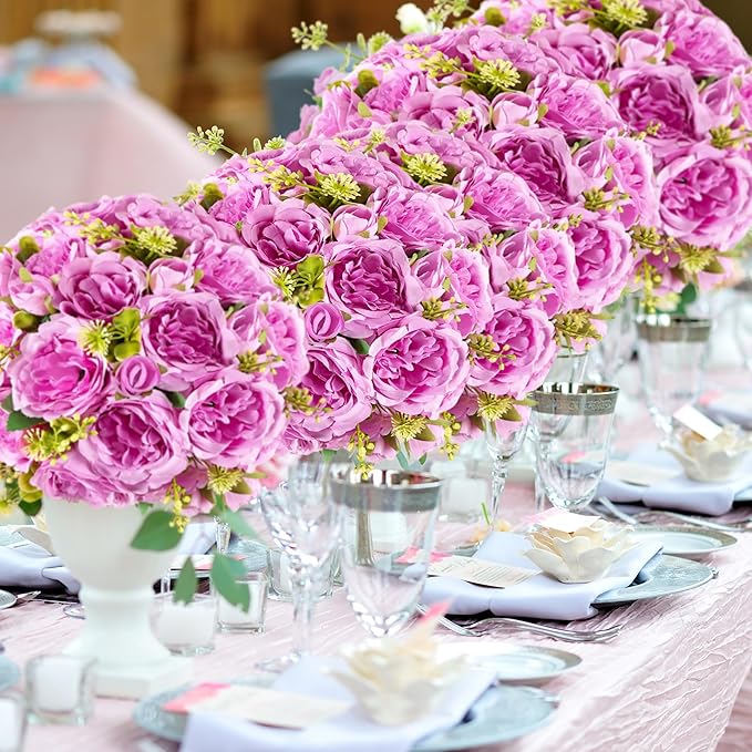 8 Packs Artificial Peonies Silk Flowers: Faux Peony Bouquet 8 Bundles, Fake Peonies Flowers Bulk for Centerpiece Table Wedding Party Home Decor for Vase Decoration (Light Purple)