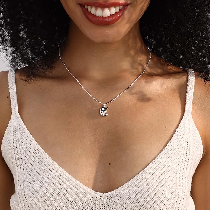 Bubble Gold Silver Letter Necklace Initial Necklaces for Women Trendy 14K Dainty Charm Pendant Name Necklace Personalized Jewelry Gift for Women Teen